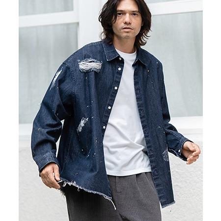 CAMBIO（カンビオ） 【】Distressed Paint Denim Shirts デニムシャツ