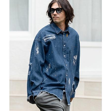 CAMBIO（カンビオ） 【】Distressed Paint Denim Shirts デニムシャツ