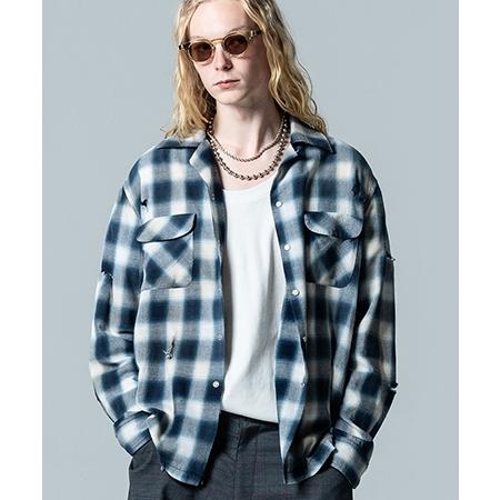 【glamb(グラム)】Damage Check Shirt ダメージアンドパールシャツ(GB0125-SH09)の画像