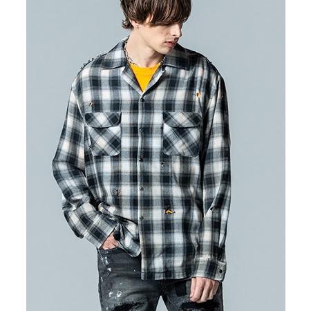 【glamb(グラム)】Damage Check Shirt ダメージアンドパールシャツ(GB0125-SH09)の画像