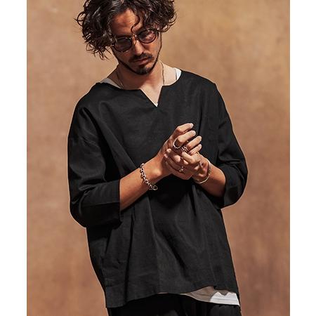 Jih Nunc（ジーヌンク） 【】コットンリネンキーネック7分袖プル 
