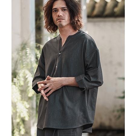 CAMBIO（カンビオ） 【】Denim Like Drape Henley Neck Concho Button
