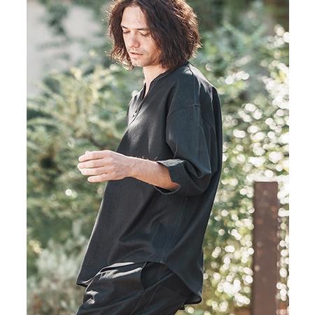 CAMBIO（カンビオ） 【】Denim Like Drape Henley Neck Concho Button