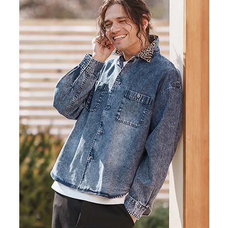 CAMBIO（カンビオ） 【】レオパード襟切替ケミカルウォッシュ加工