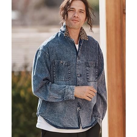 d.i.a レオパ　バックオープンシャツ　archive　y2k クロス　平成 CAMBIO（カンビオ） 【】レオパード襟切替ケミカルウォッシュ加工