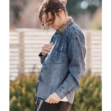 CAMBIO（カンビオ） 【】レオパード襟切替ケミカルウォッシュ加工