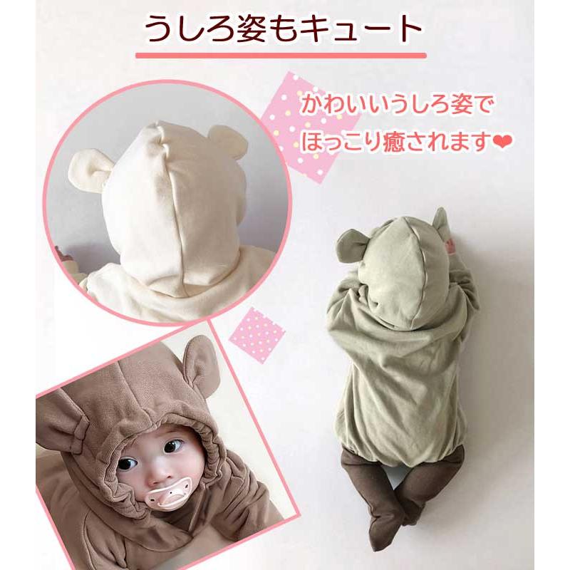正規品 ベビー ロンパース ベビー服 くま耳 フード 赤ちゃん ハーフ