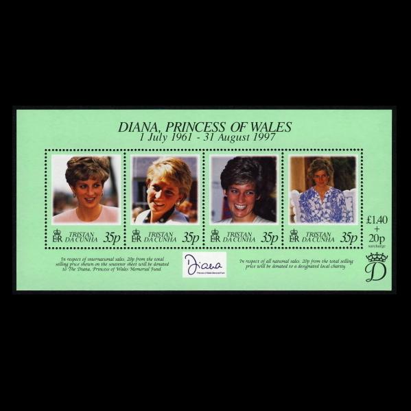 □トリスタンダクーニャ切手 1997年 ダイアナ妃 4種シート : CAMEO 
