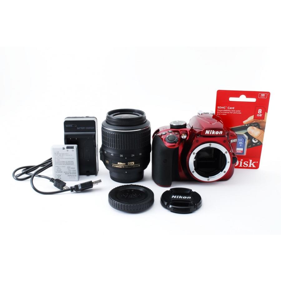 NIKON D3400 レンズセット ニコン Nikon D3400 レンズキット レッド 美品 SDカード付き