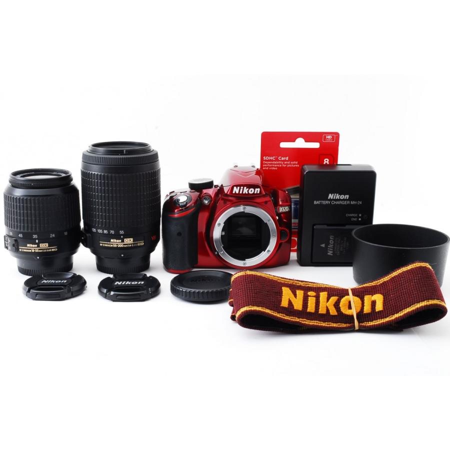 ニコン Nikon D3200 ダブルズームセット レッド 美品 一眼レフSD