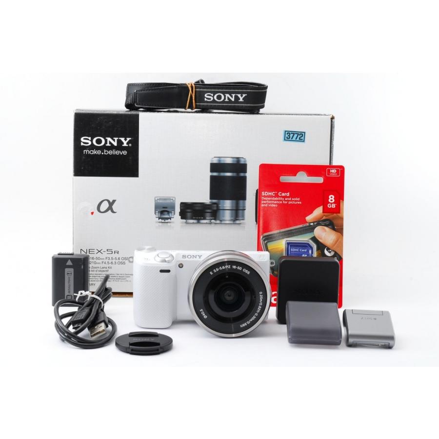 sony nex5r ミラーレスカメラキット SDカード、予備バッテリー付 SONY ソニー NEX-5R レンズキット ホワイト 美品 Wi-FiでSD