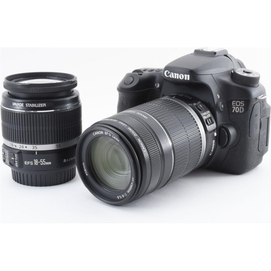 Canon キヤノン EOS 70D ダブルズームセット デジタル一眼レフ カメラ SDカード付き WiFi/動画撮影/タッチパネル【中古