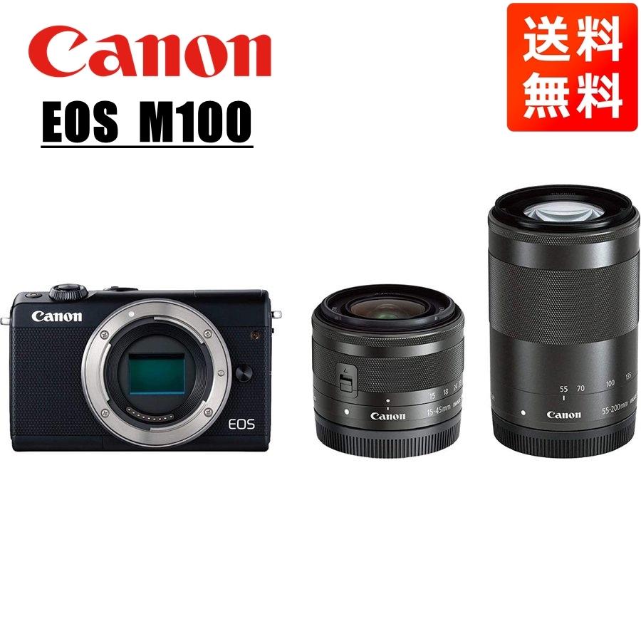 キヤノン Canon EOS M100 EF-M 15-45mm 55-200mm ダブルレンズキット ブラック ミラーレス一眼 カメラ 中古｜camerart-shop