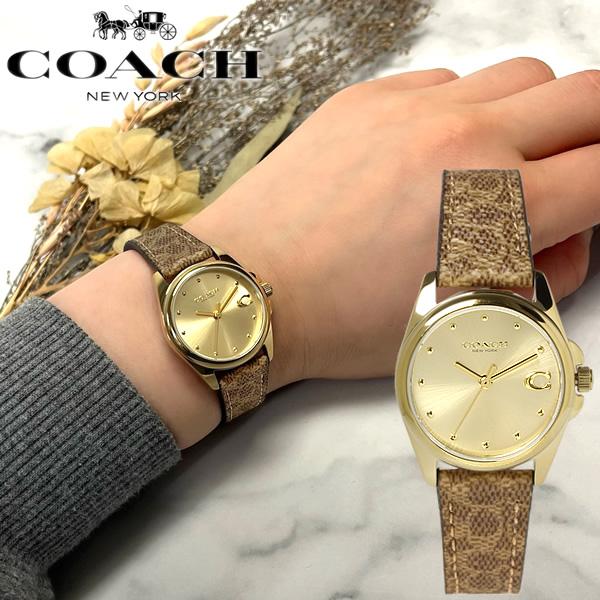 COACH 腕時計 レザーベルト ゴールド文字盤 COACH（コーチ） 腕時計 レディース シグネチャー 革ベルト レザー