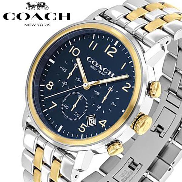 COACH コーチ ハリソン 腕時計 メンズ クロノグラフ ウォッチ 42mm クオーツ カレンダー ブルー シルバー ゴールド コンビベルト ギフト プレゼント 14602536｜cameron