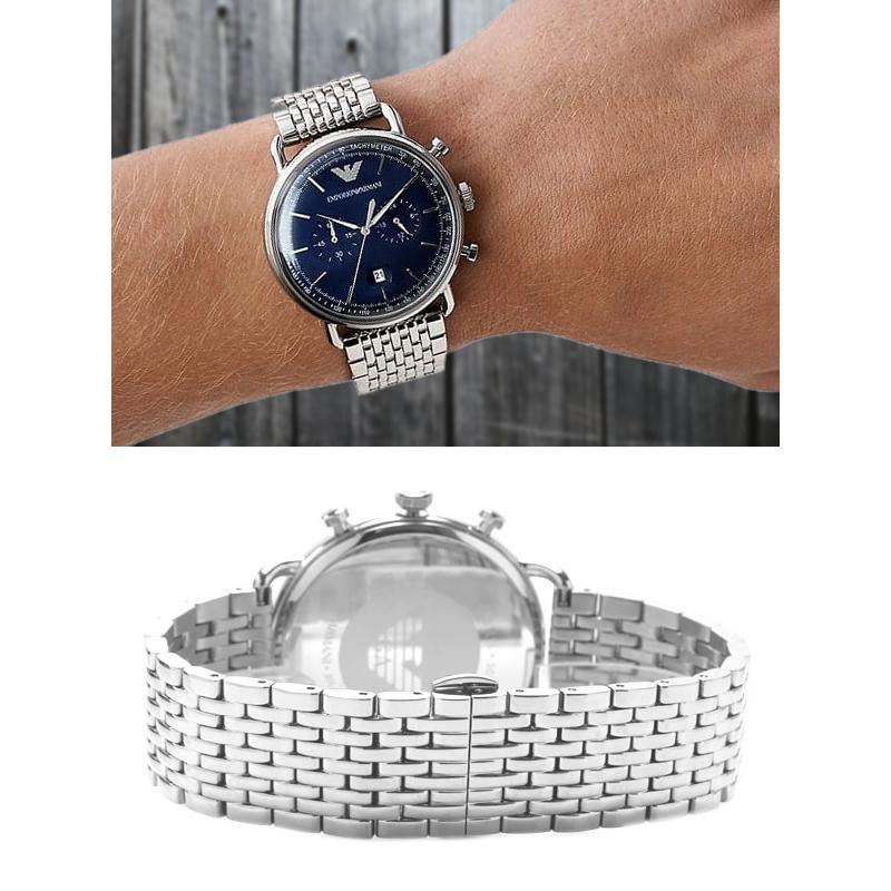 エンポリオ アルマーニ 腕時計 メンズ ブランド クロノグラフ EMPORIO ARMANI 時計 ベージュ ネイビー ブルー シルバー AR11238｜cameron｜04