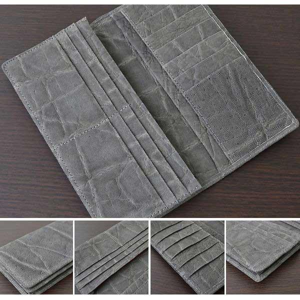 メンズ 長財布 二つ折り グレー 象皮 象革 ゾウ革 エレファント レザー