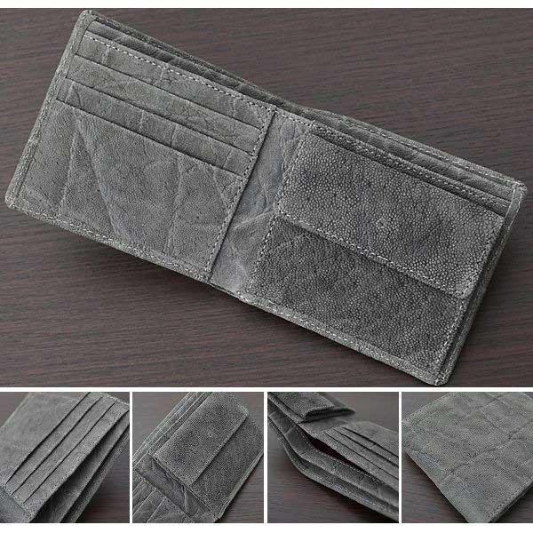 財布 メンズ 短財布 二つ折り グレー 象皮 象革 ゾウ革 エレファント