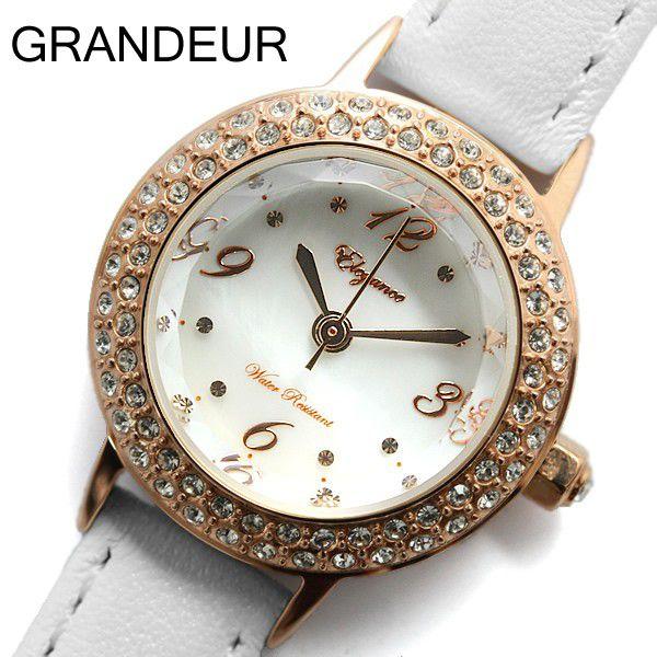 グランドール GRANDEUR 腕時計 レディース シェル文字盤 ESL051P1 ピンクゴールド×ホワイト