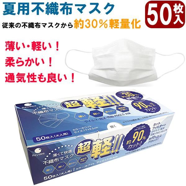 夏用 不織布マスク 50枚入り 大人用 使い捨てマスク フェイスマスク 3