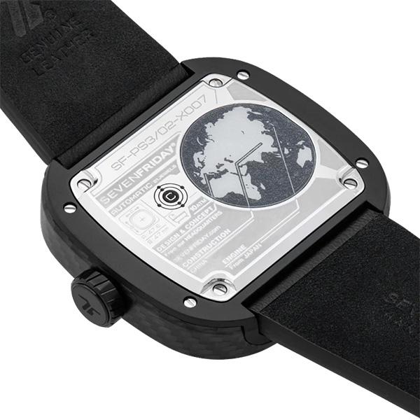 セブンフライデー 腕時計 時計 PS3-02-RUBYCARBON 自動巻き メンズ 10気圧防水 ブランド 夏 レザーベルト 革ベルト ブラック レッド SEVENFRIDAY 爆買 | SEVENFRIDAY | 03