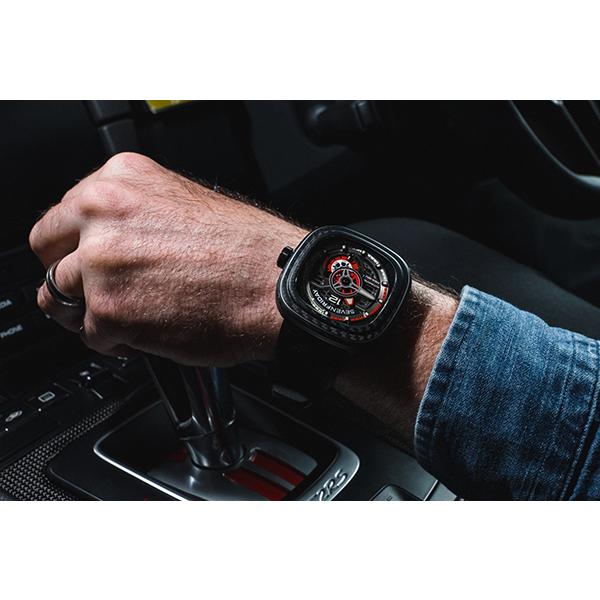 セブンフライデー 腕時計 時計 PS3-02-RUBYCARBON 自動巻き メンズ 10気圧防水 ブランド 夏 レザーベルト 革ベルト ブラック レッド SEVENFRIDAY 爆買 | SEVENFRIDAY | 06