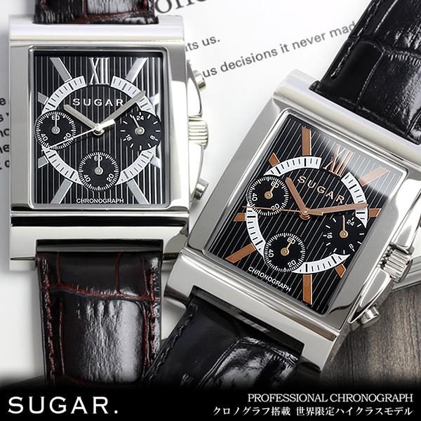 クロノグラフ 腕時計 メンズ 革ベルト レザー スクエア 四角 SUGAR