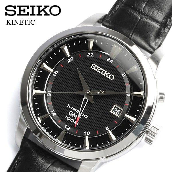 SEIKO セイコー キネティック GMT搭載 100M防水 レザー 腕時計 SUN033P2｜cameron