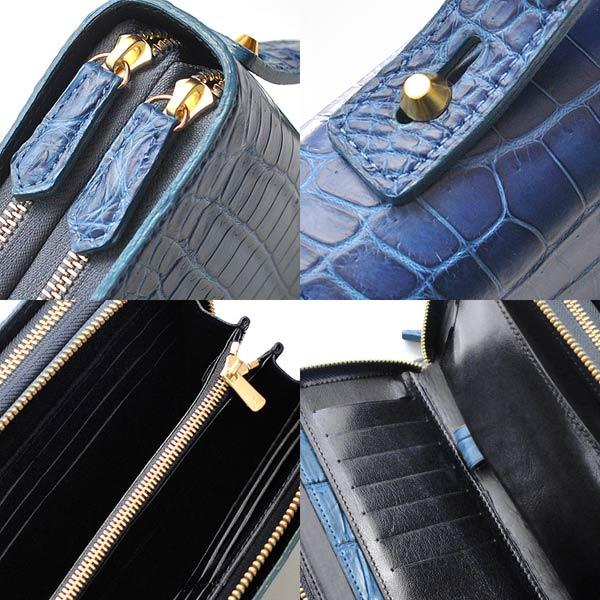 藍染クロコダイル メンズ セカンドバッグ 日本製 インディゴブルー YKK