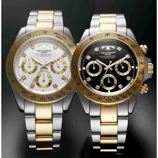 TECHONOS テクノス腕時計 クロノグラフ腕時計 10気圧防水　メンズ腕時計 TGM640TB TGM640TW