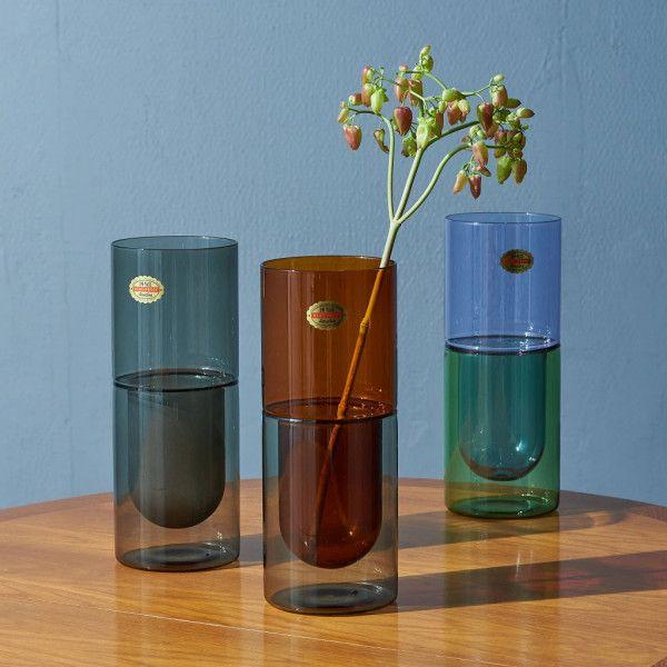雑貨 耐熱ガラス アマブロ amabro DW VASE Lsize Amber×Gray 花瓶 フラワーベース 花器 花生 ガラス カラーガラス カラフル バイカラー インテリア #86473の画像