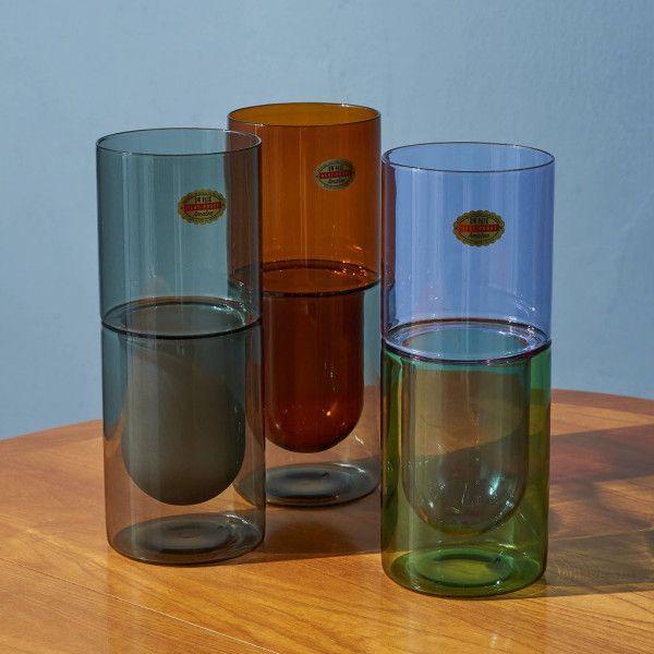 雑貨 耐熱ガラス アマブロ amabro DW VASE Lsize Amber×Gray 花瓶 フラワーベース 花器 花生 ガラス カラーガラス カラフル バイカラー インテリア #86473の画像