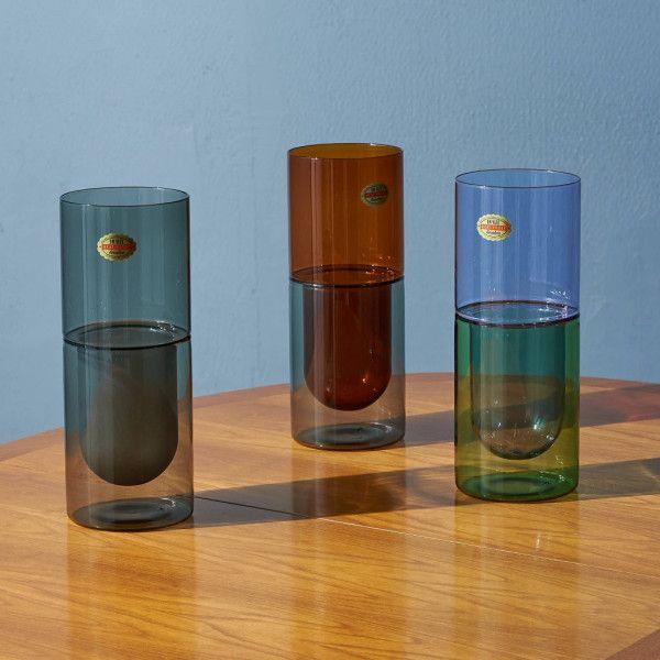 雑貨 耐熱ガラス アマブロ amabro DW VASE Lsize Amber×Gray 花瓶 フラワーベース 花器 花生 ガラス カラーガラス カラフル バイカラー インテリア #86473の画像