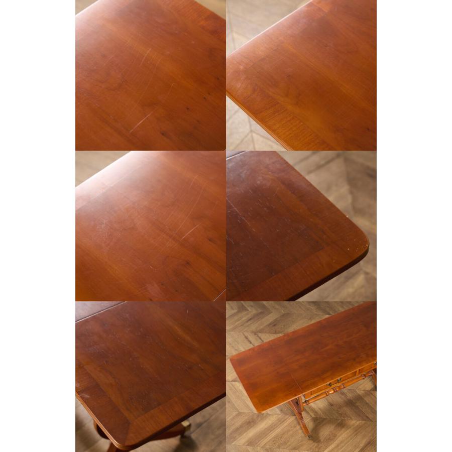 J. SYDNEY SMITH ハープモチーフ バタフライ サイドテーブル IZ95372E★ テーブル イチイ キャスター 引き出し 拡張天板 収納 ハープ アンティーク #95372