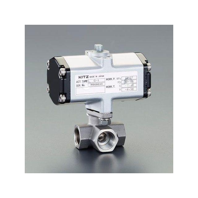 エスコ Rc 1/4” 空圧式三方ボールバルブ（ステンレス製） ESCO