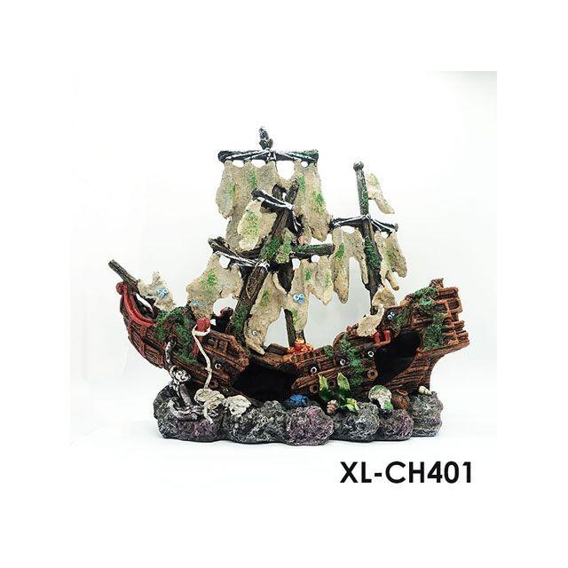 静物 -画 額装済み アルファテック XL-CH401 難破船（特大）ふね 帆船 水槽 ケージ 飼育