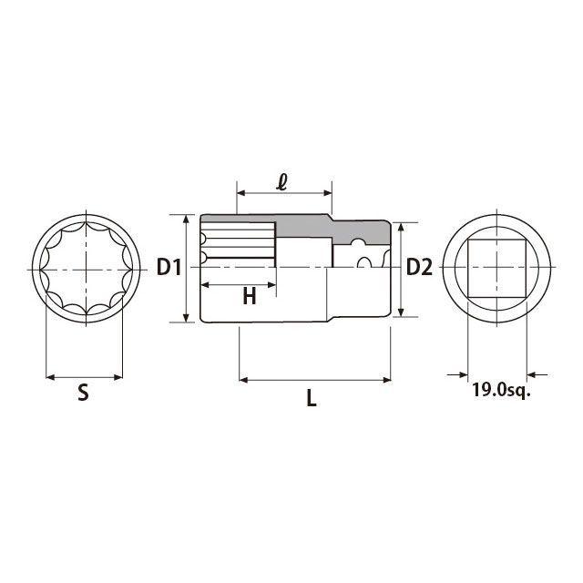 KTC ケイティーシー 19.0SQ ディープソケット 12角 55mm B6L-55W KTC