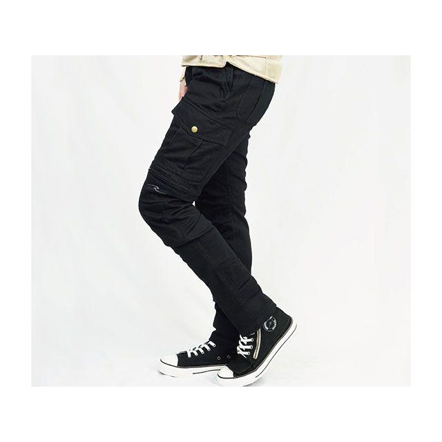 ROUGH & ROAD ブラックカーゴパンツ MW ラフ＆ロード ライドカーゴストレッチコットンパンツルーズフィット