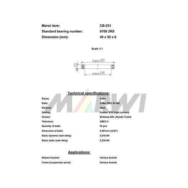 ぽんページ マーウィー（自転車） カートリッジベアリング CB-251 6708/6W MARWI