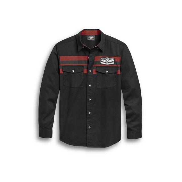 送料無料 Chest Men's 【雑誌付き】ハーレーダビッドソン Stripe HARLEY-DAVIDSON サイズ：S Shirt（ブラック） 半袖