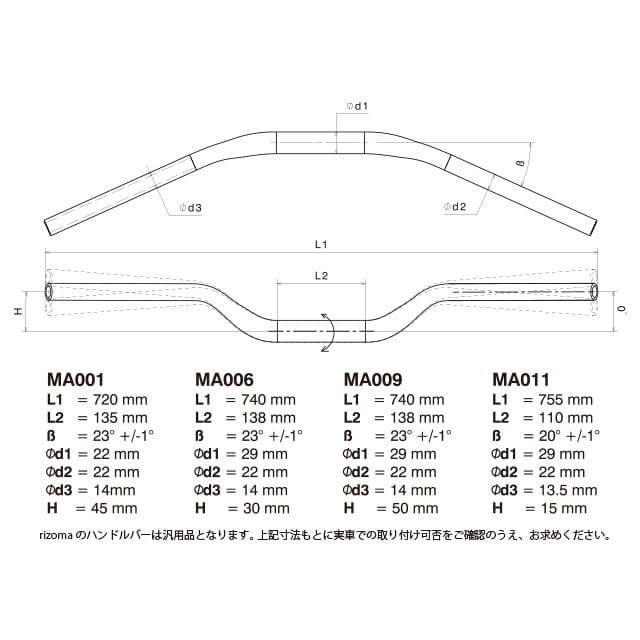 rizoma（リゾマ） 汎用 汎用テーパーハンドルバーMA006x φ22-29mm
