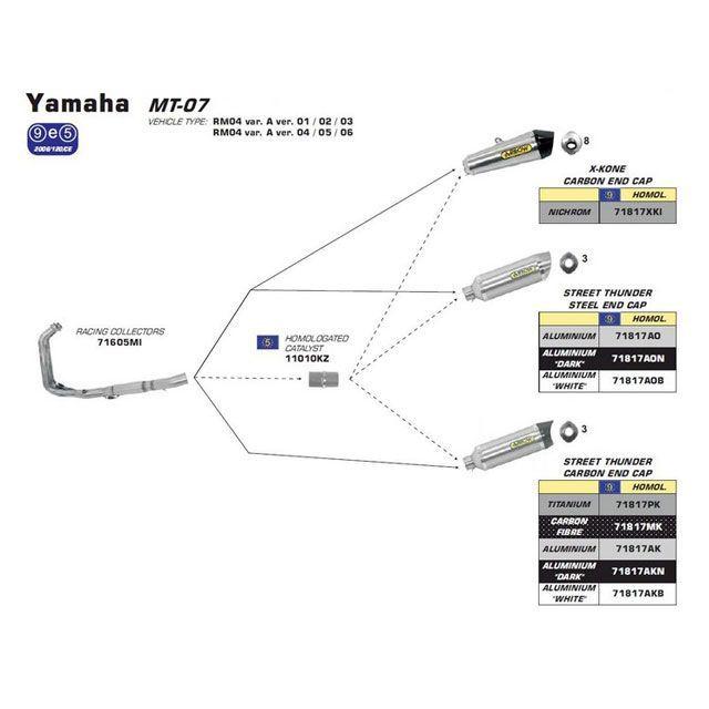 アロー YAMAHA MT-07 14-16/TRACER 700 16 HOMOL. ALUMINIUM
