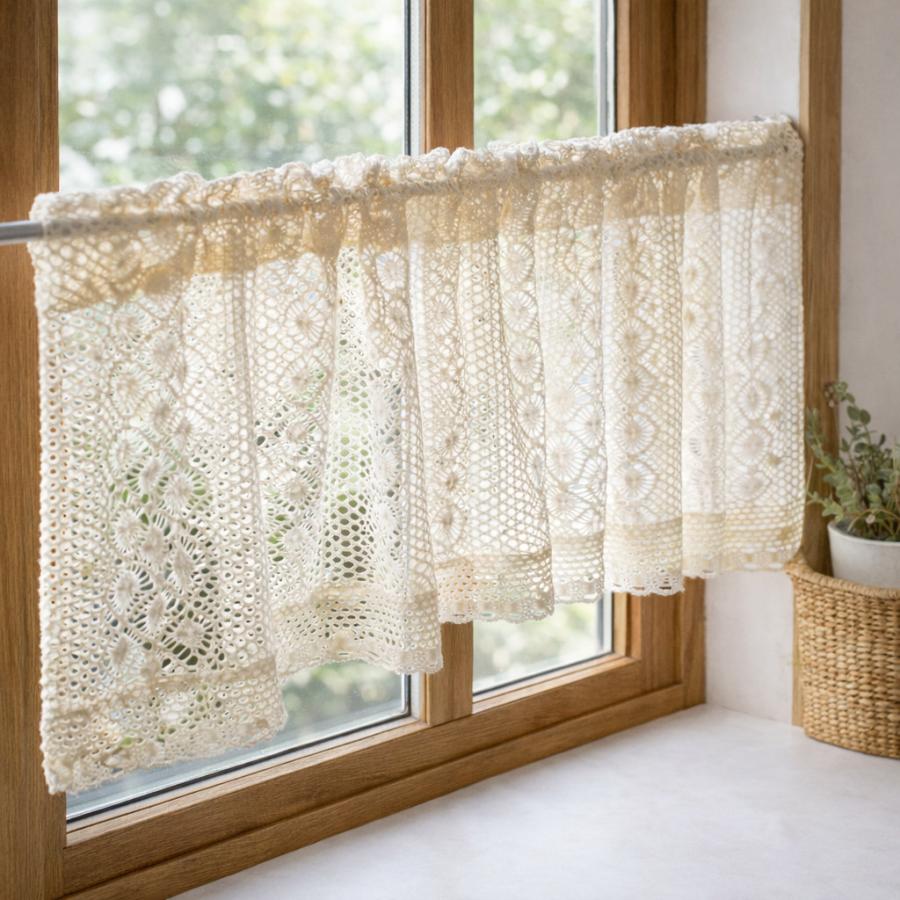 Ponoa(ポノア) カフェカーテン レース 小窓 間仕切り 目隠し 生成り(RK