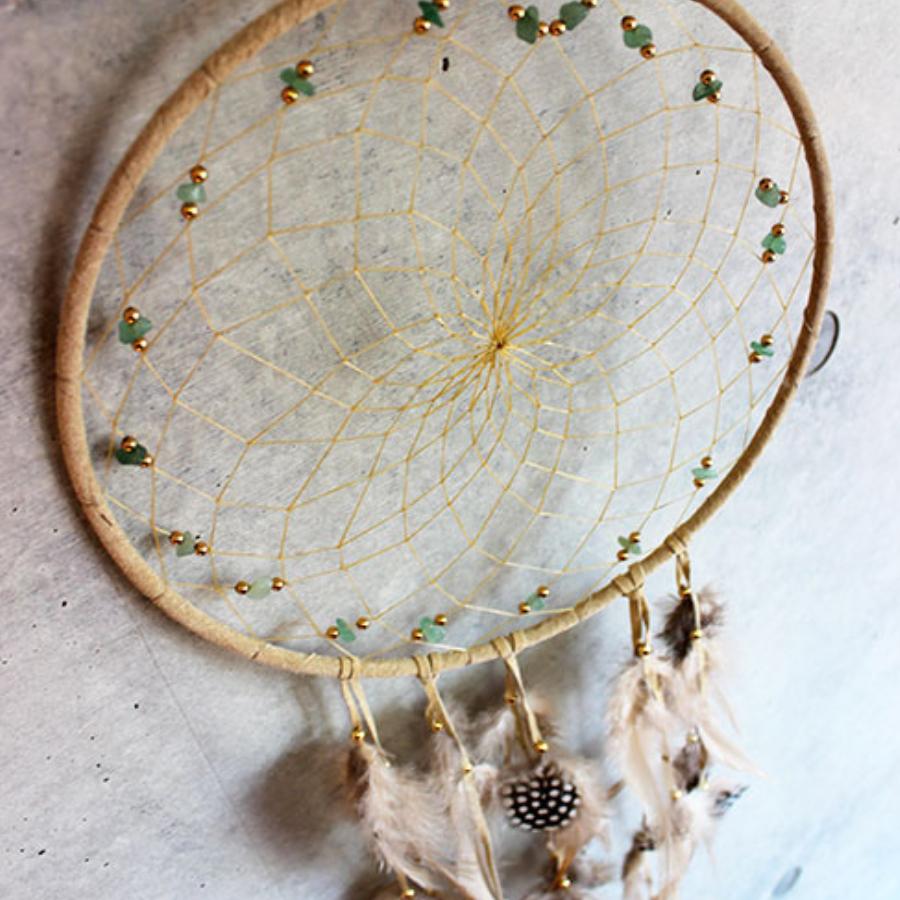 ドリームキャッチャー 本物 オジブア族 インディアン ハンドメイド 9インチ23cm セミプレシャス 半貴石 カナダ先住民お守り dc479