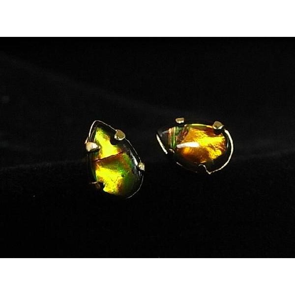 カナダ の 稀少 な 化石 宝石 アンモライト 【 K14 ゴールド ピアス 】 KORITE （ コーライト ） アンモライト研究所