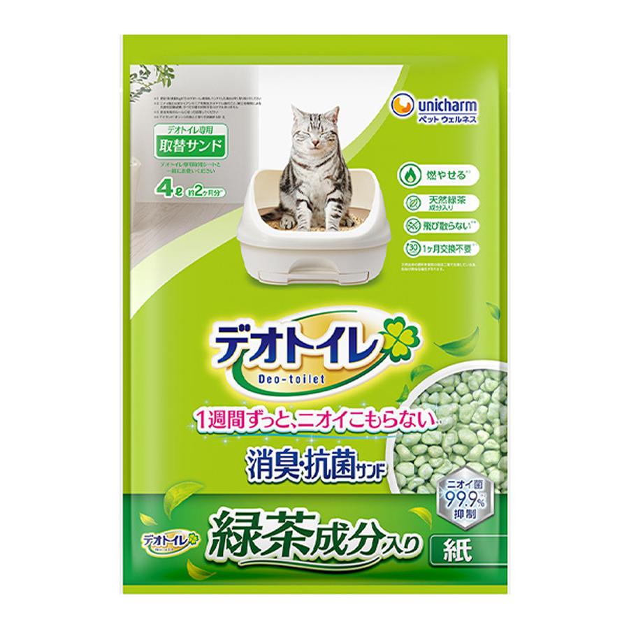 ユニ・チャーム ペット デオトイレ 緑茶成分入り・消臭サンド 4L 1ケース8個セットの画像