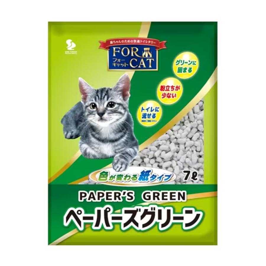 新東北化学工業 フォーキャット ペーパーズグリーン 色が変わる紙タイプ 猫砂 無香料 7L（Yahoo!・キャナルサイド）