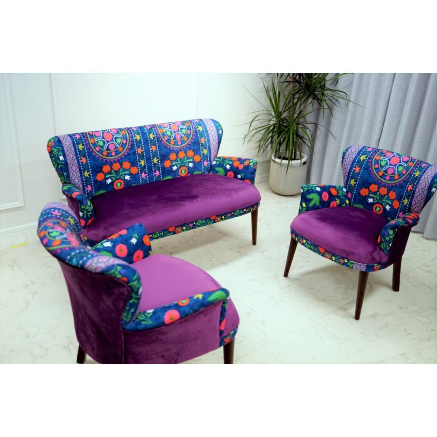 ROYAL (ロイヤル) 1人掛けソファ パープル 花柄 トルコ製 sf1-r001-pu