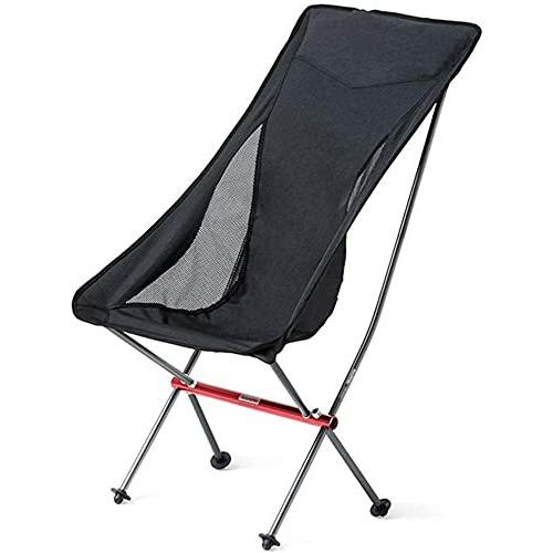 手数料安い 携帯用椅子携帯用屋外キャンプチェア庭園レジャームーンチェア収納ポケット付き釣り椅子 (Color : Black-l) アウトドアチェア