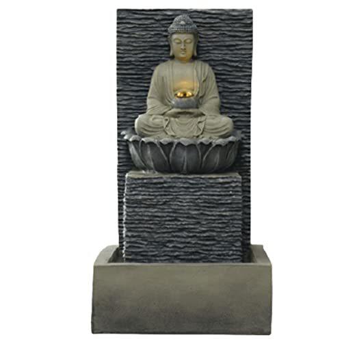 100％本物 蓮の台座、禅の仏像、禅仏像の噴水、禅仏像流し水の装飾品、創造的な仏の装飾ギフト 平和的 だるま グレー) : (Color 仏像